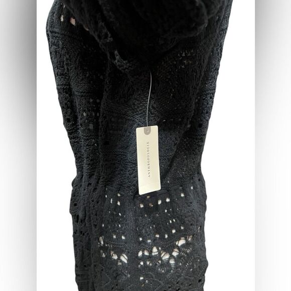 Anthropologie Pointelle Knit Black Long Tie Waist Sweater Cardigan Size L NWT - Picture 4 of 6